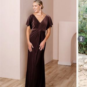Revelry velvet mahogany bridesmaid dress